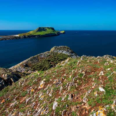 Worms Head from Rhossili Peninsula, Wales, United Kingdom