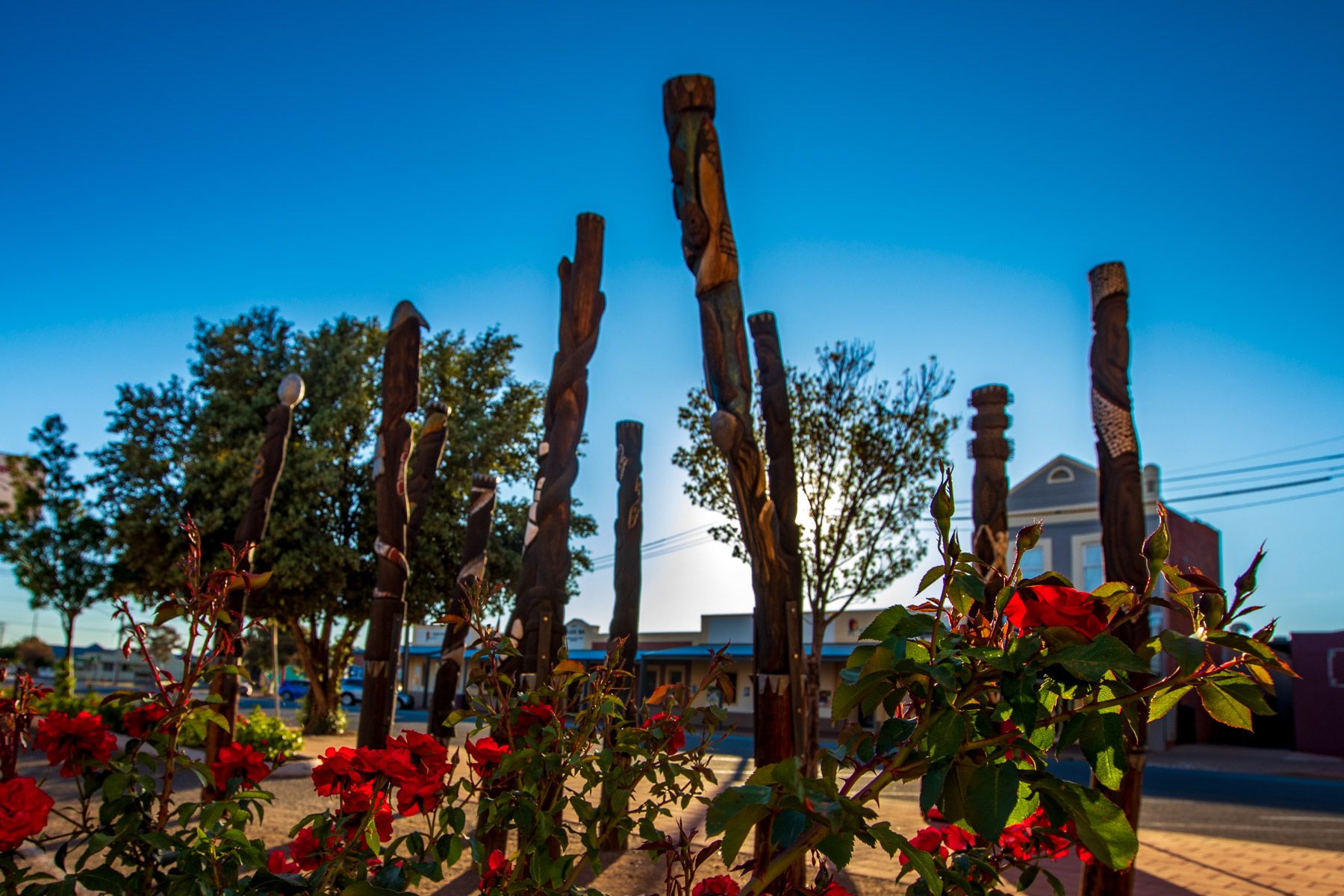 Aboriginal Poles, artwork in Argent Street, Broken Hill NSW, Australia