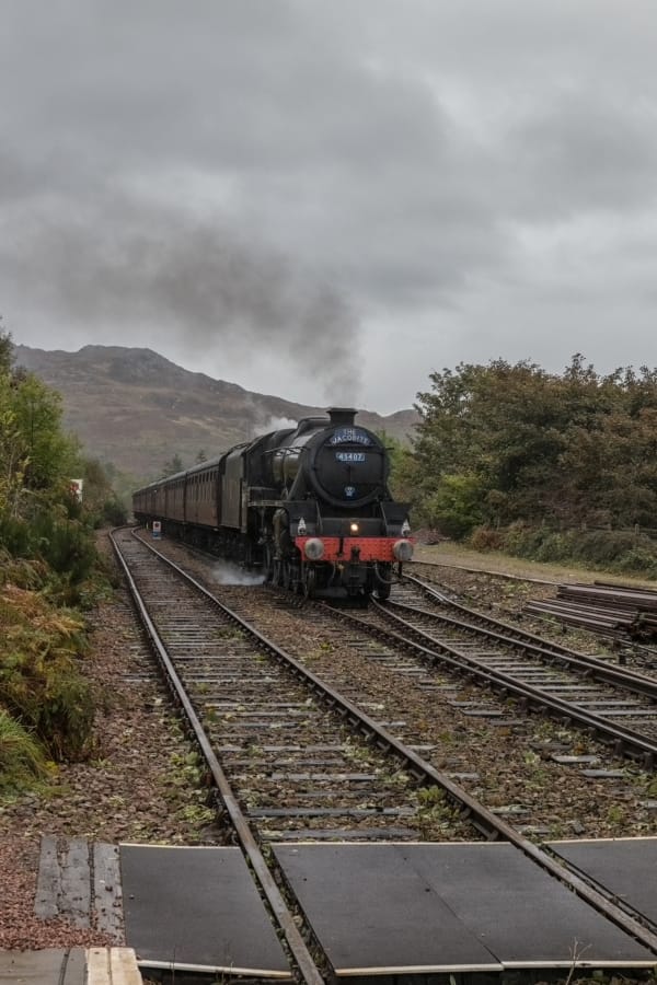 Arisaig Train Station with Jacobite Steam Train, United Kingdom