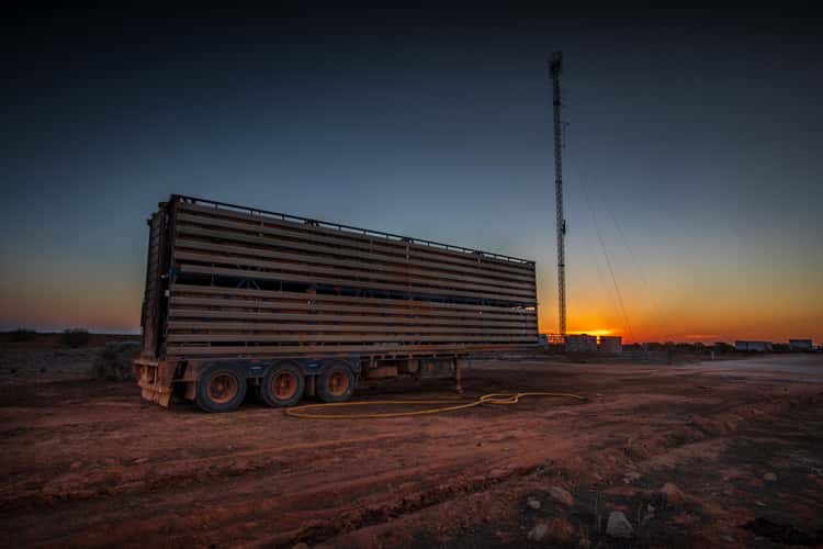 Cattle Trailer Rawlinna station sunset, Western Australia