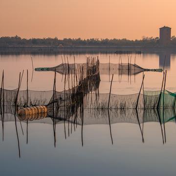 Fishing nets at sunset, Italy