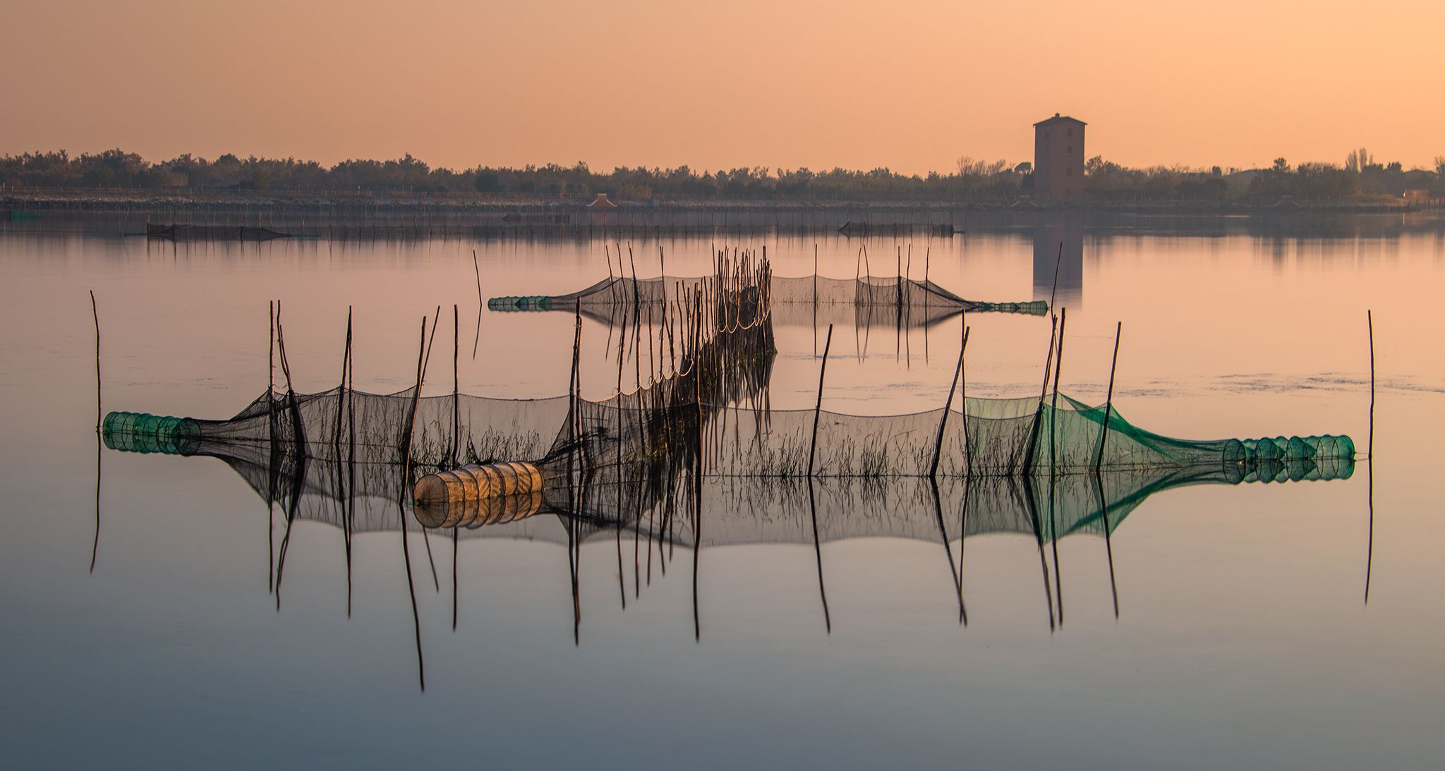 Fishing nets at sunset, Italy