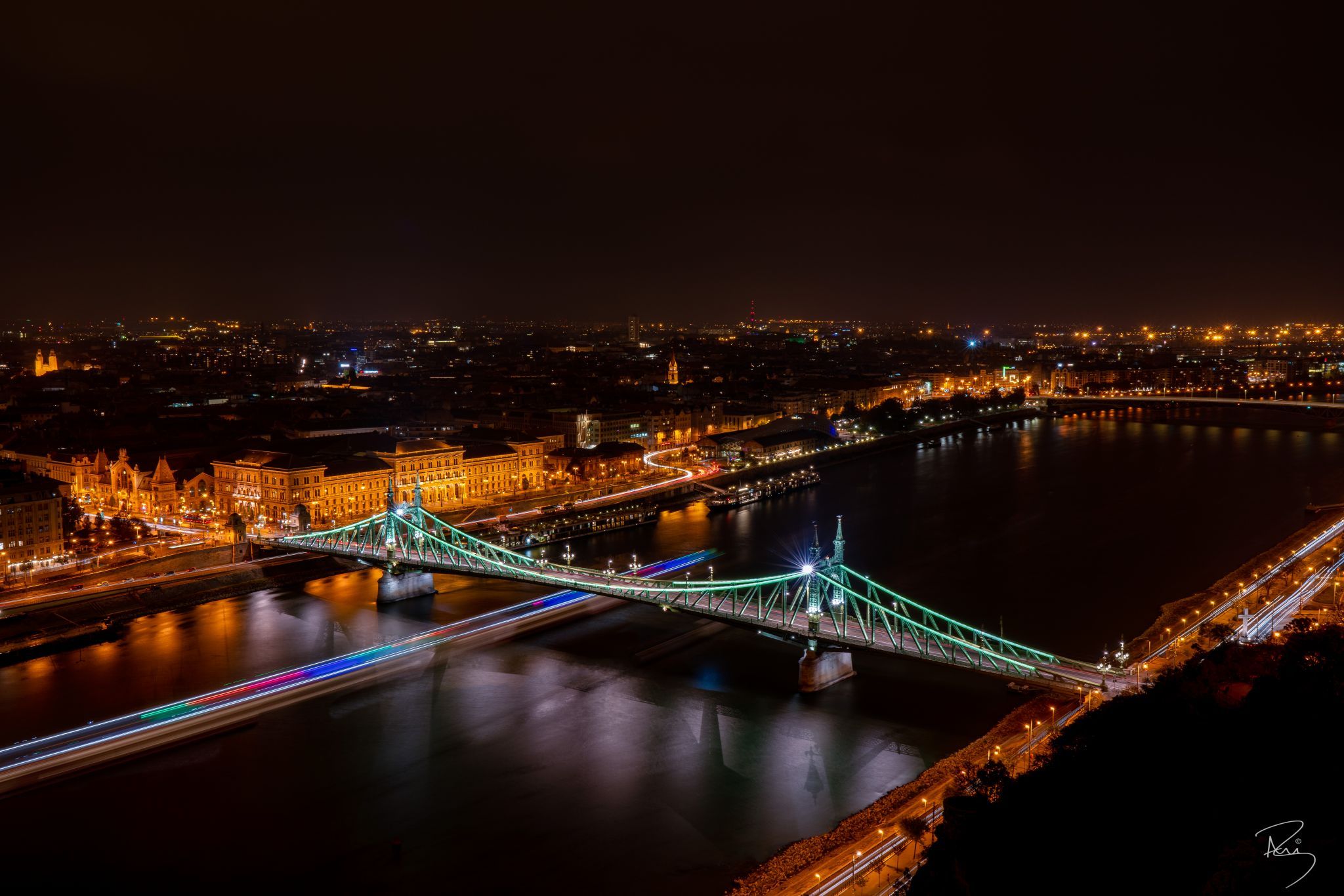 Liberty Bridge and Corvinus University, Budapest, Hungary