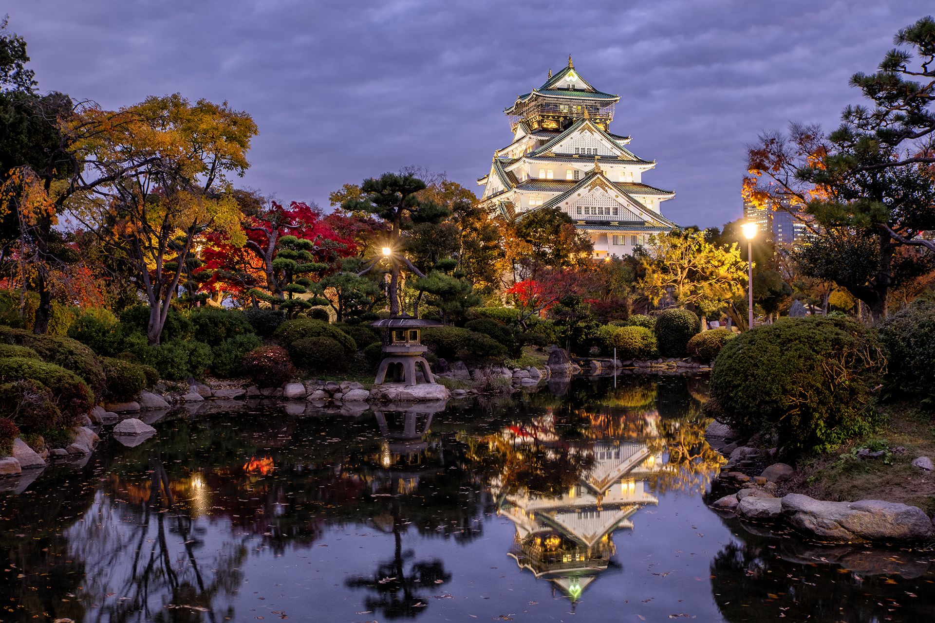 Zen garden shot of Osaka Castle, Japan