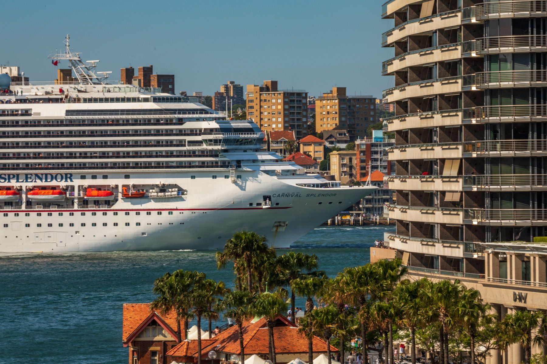 Passenger liner kissing the building, Sydney Harbour, Australia