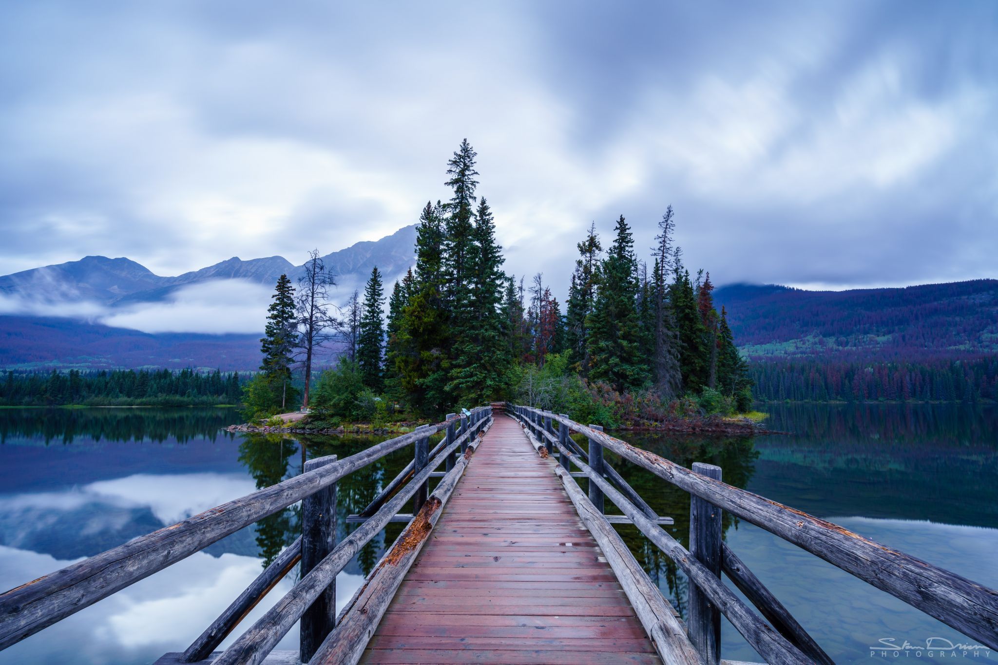 Pyramid Island view with Bridge, Canada