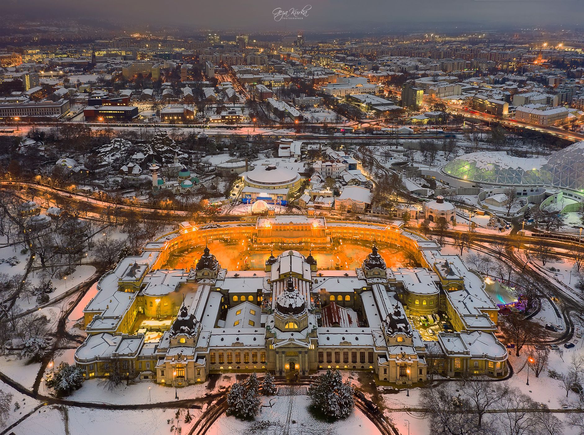 Szechenyi thermal bath and Budapest cityscape, Hungary