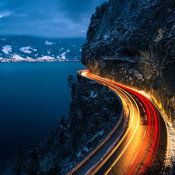 Mountain Road at the Lake Thun, Switzerland