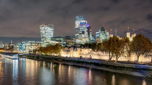 London City night cityscape from Tower bridge