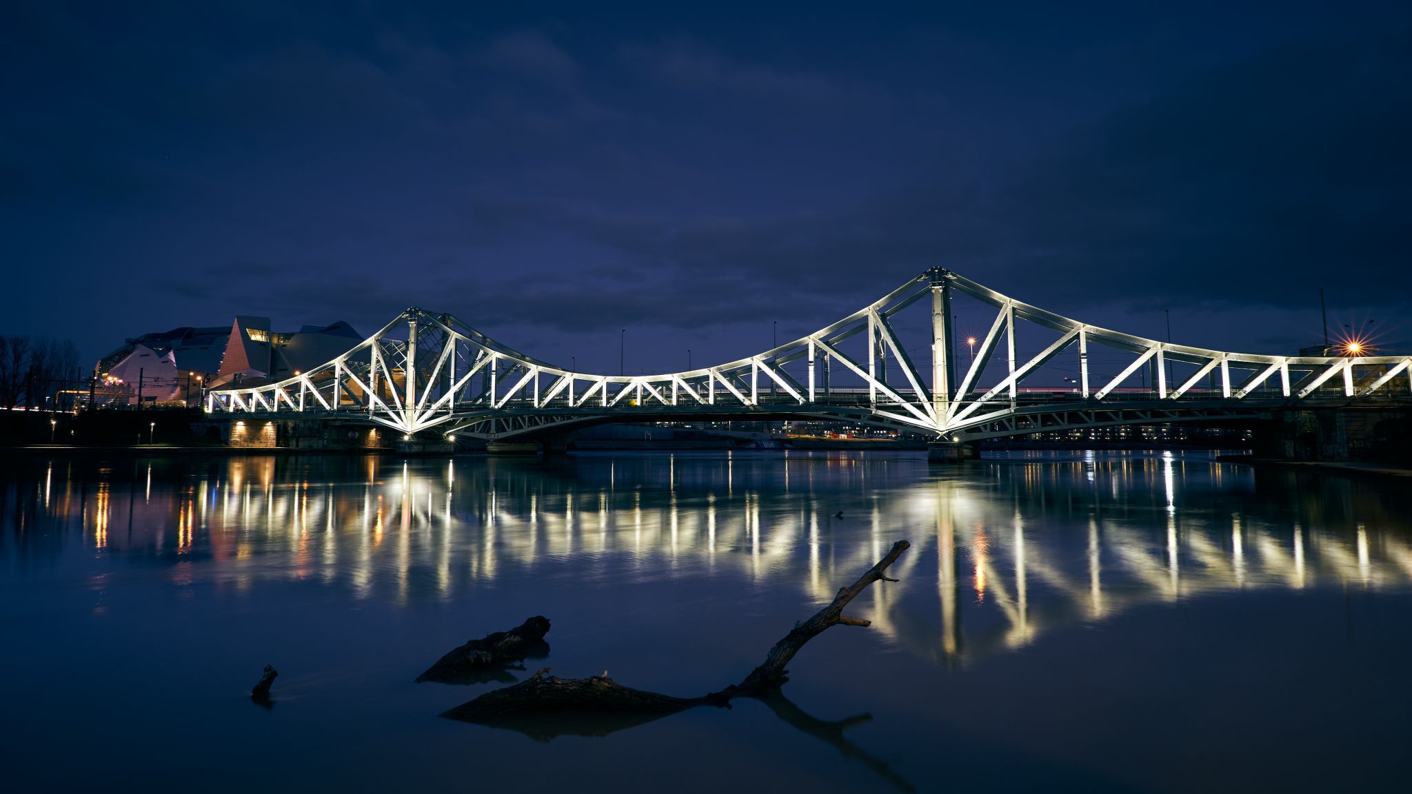 Illuminated railway bridge, France