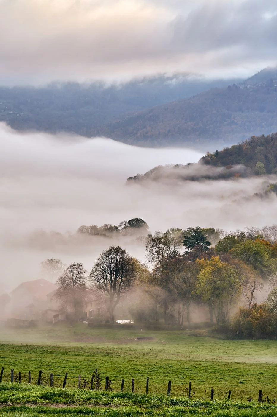 Misty morning valley, France