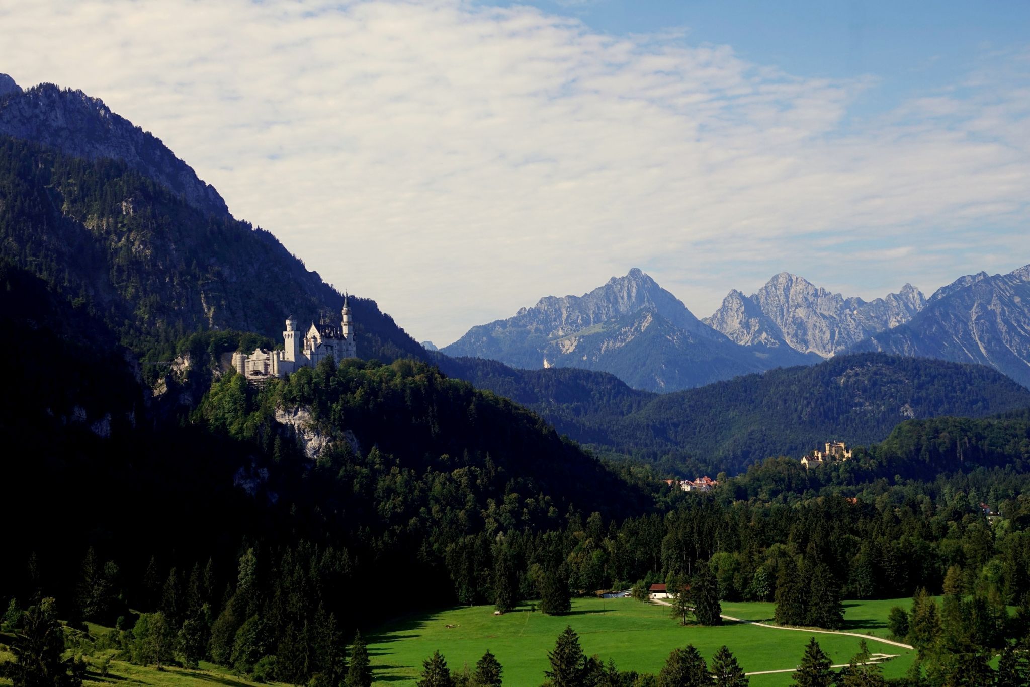 Tegelbergbahn with view on Neuschwanstein castle, Germany