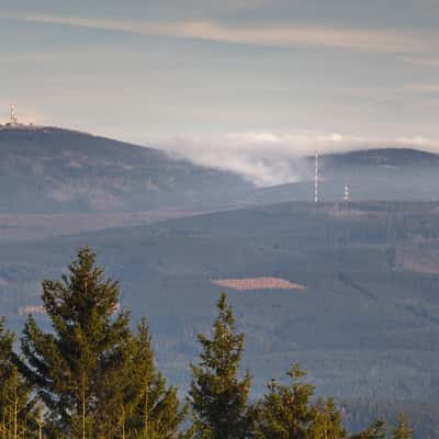View from Schalke towards Brocken, Torfhaus and Wurmberg, Germany
