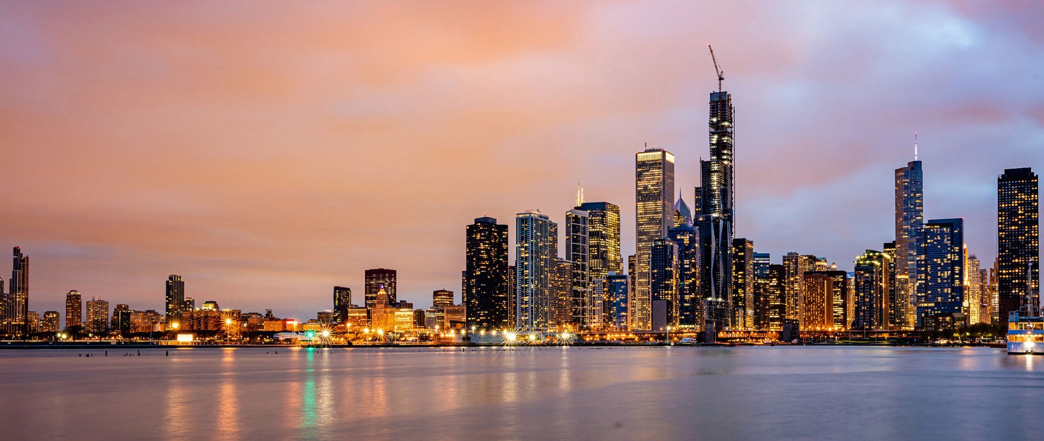 Chicago Skyline from Navy Pier Terminal Building, USA