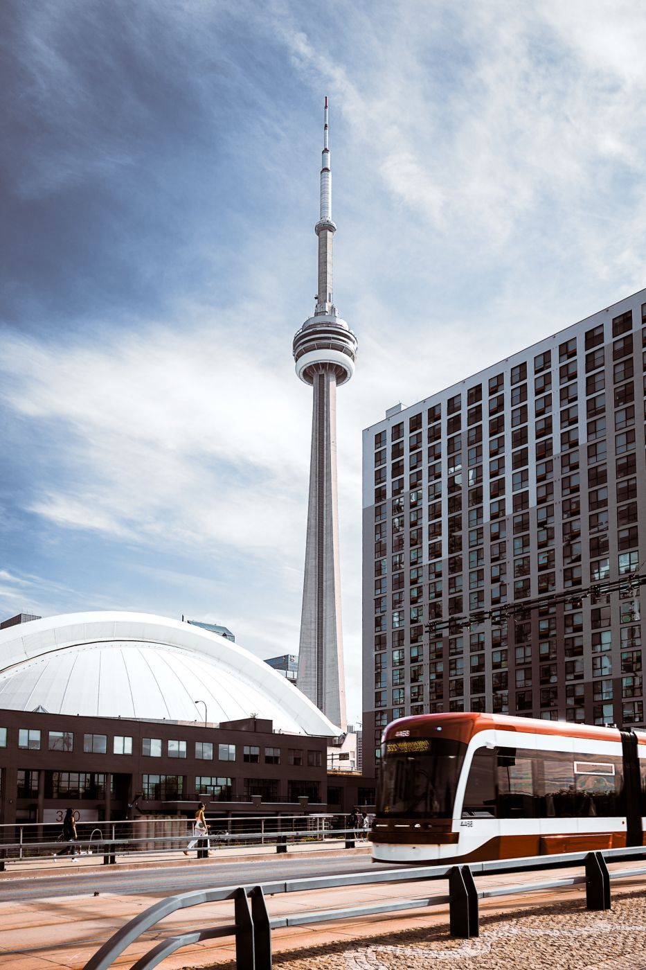 CN Tower behind Rogers Centre, Toronto, Canada