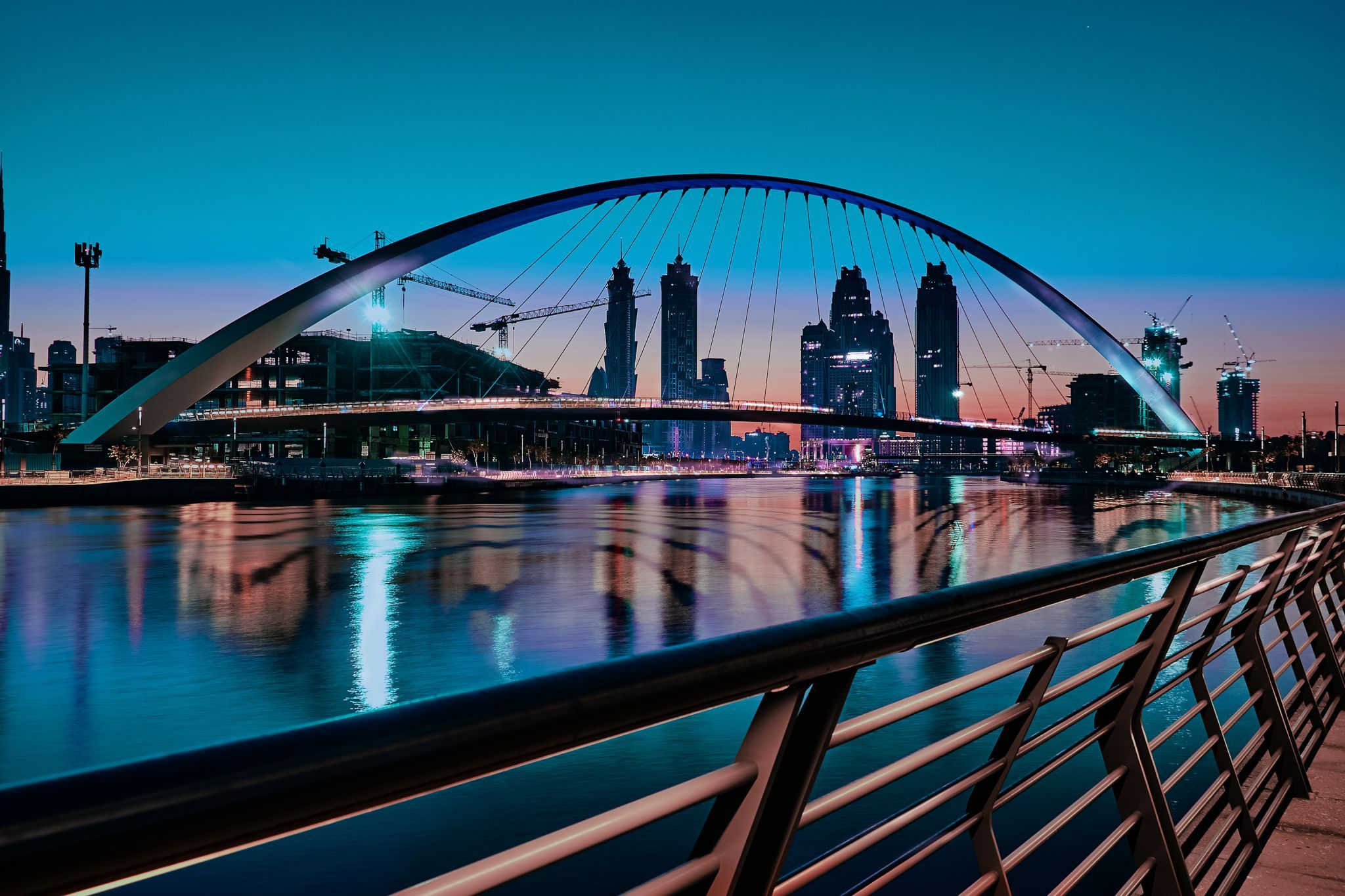 Dubai Water Canal with the Tolerance Bridge, United Arab Emirates