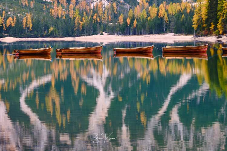 View from the Pier at Lago di Braies Prager Wildsee, Dolomites