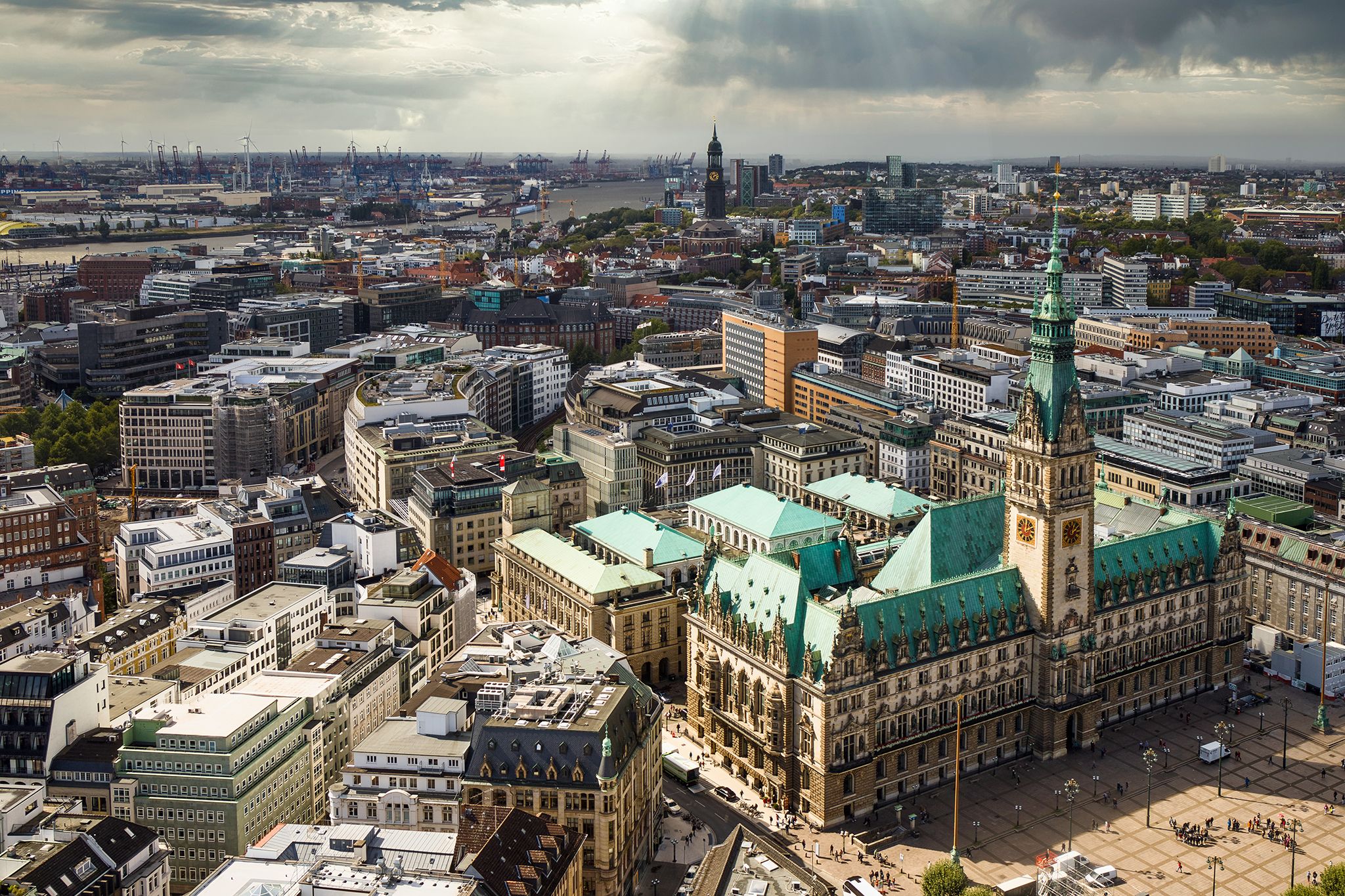 Rathaus view from St. Petri Church, Hamburg, Germany