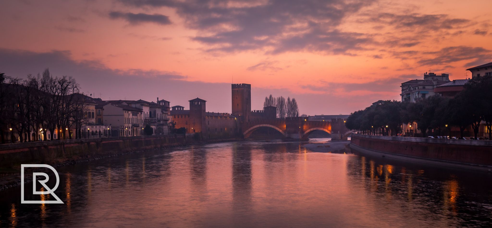 Sunset bridge, Verona, Italy