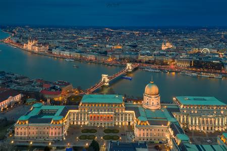 Aerial Cityscape about Budapest with Buda castle.