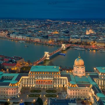 Aerial Cityscape about Budapest with Buda castle, Hungary