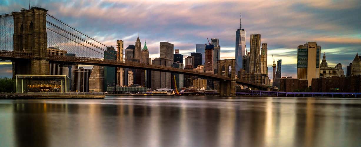 Brooklyn Bridge skyline from Pebble Beach, New York City