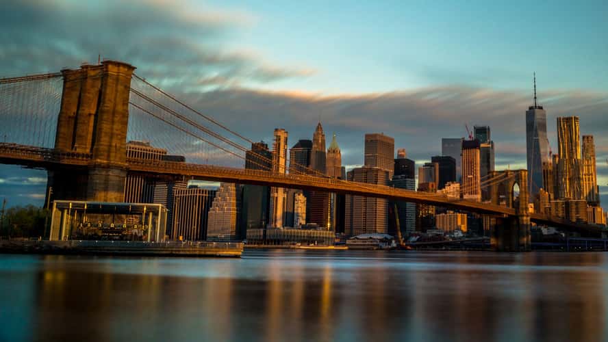 Brooklyn Bridge skyline from Pebble Beach, New York City