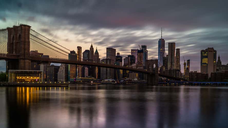 Brooklyn Bridge skyline from Pebble Beach, New York City