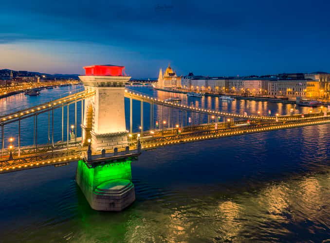 Decorated lights in Szechenyi Chain Bridge