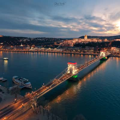 Decorated lights in Szechenyi Chain Bridge, Hungary