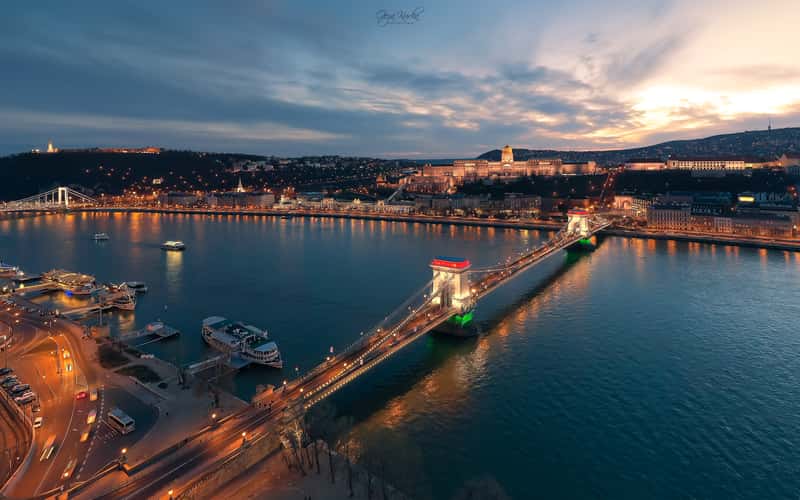 Decorated lights in Szechenyi Chain Bridge