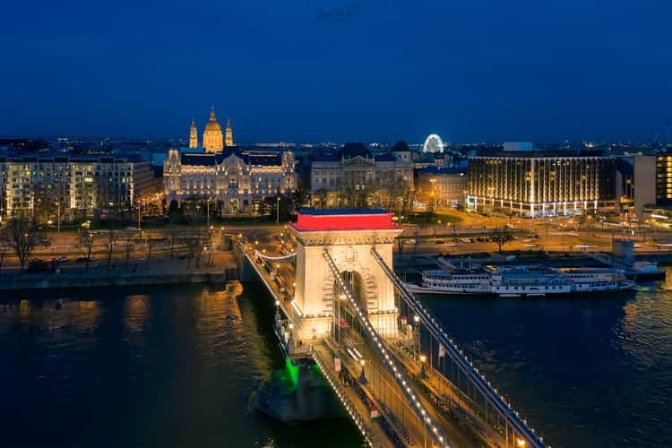 Decorated lights in Szechenyi Chain Bridge