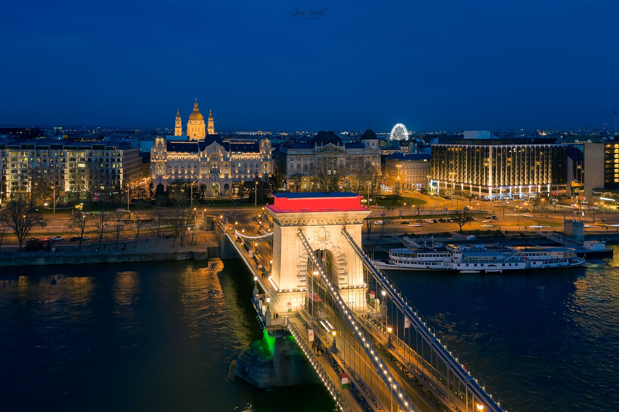 Decorated lights in Szechenyi Chain Bridge, Hungary