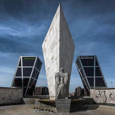 Gate of Europe and monument at Plaza Castilla, Madrid, Spain