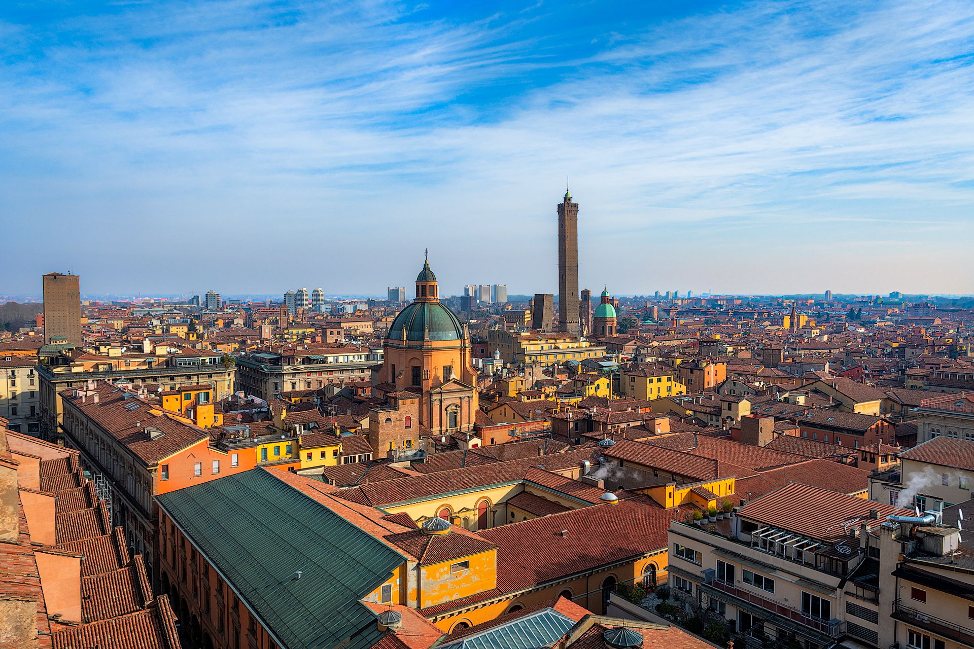 View over Bologna from the Basilica di San Petronio, Italy