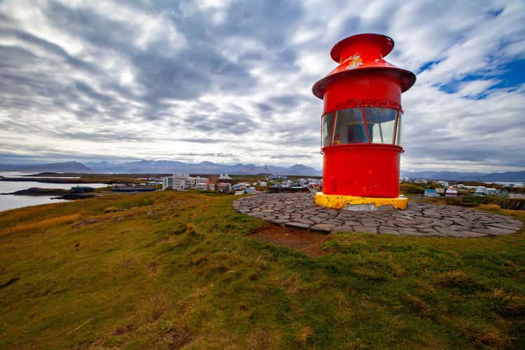 Lighthouse looking down on the town of Stykkishólmur