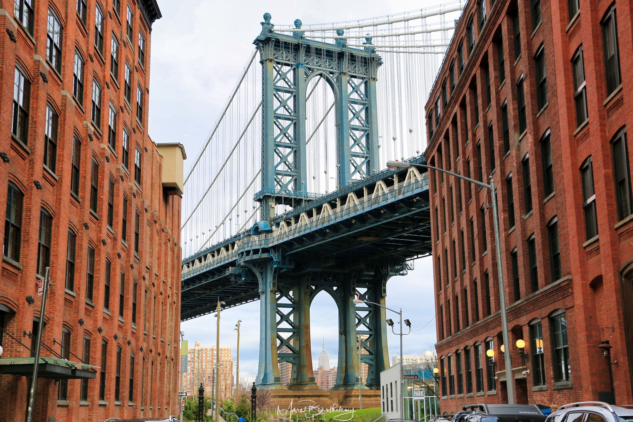 Manhattan Bridge from Washington St., New York City, USA