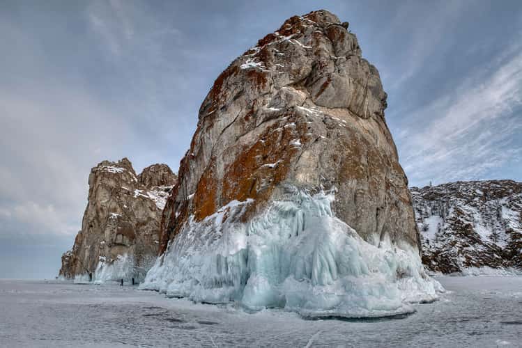 Rock covered with ice