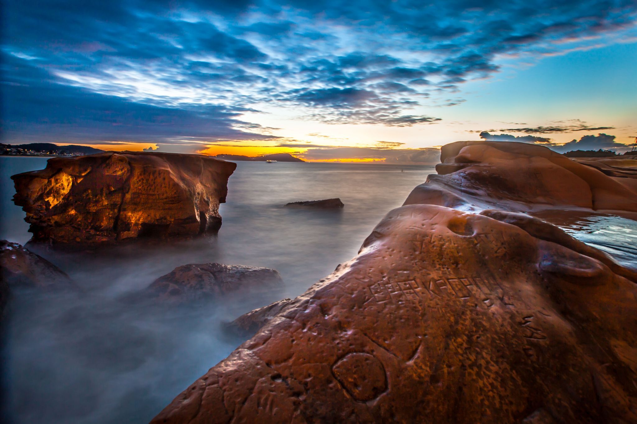 Rock sunrise Terrigal Beach, Central Coast New South Wales, Australia