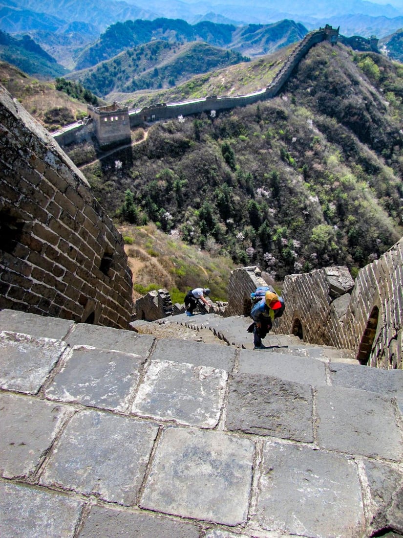 The steep steps of the Great Wall  These steps are said to be the steepest  part of the Great Wall, and eagles can only fly through here facing  upwards. The Jiankou