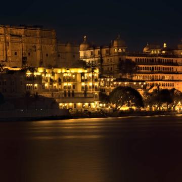 Udaipur City Palace from the water, India