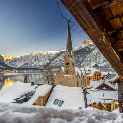 View of Hallstatt Lutheran Church, Austria