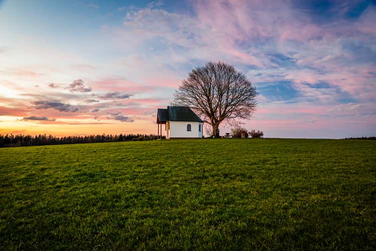 Chapel with Peach Tree