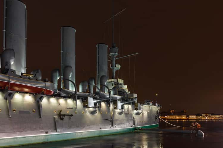 Cruiser Aurora on the Neva River in St. Petersburg, Russia