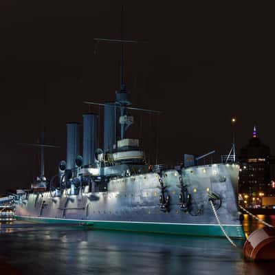 Cruiser Aurora on the Neva River in St. Petersburg, Russia, Russian Federation