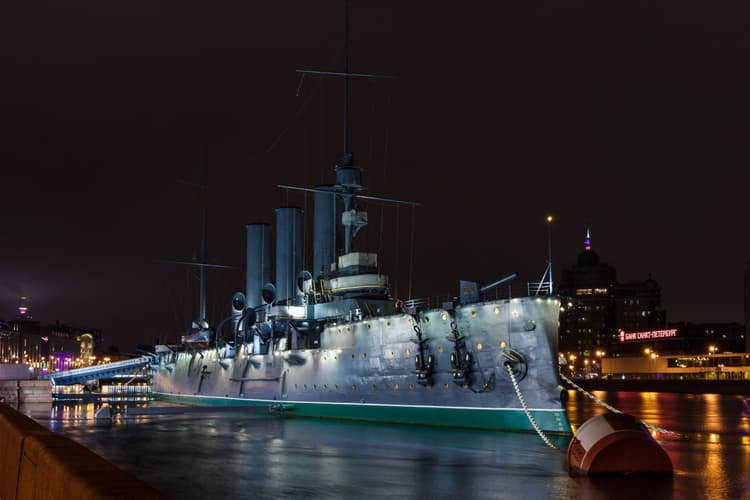 Cruiser Aurora on the Neva River in St. Petersburg, Russia