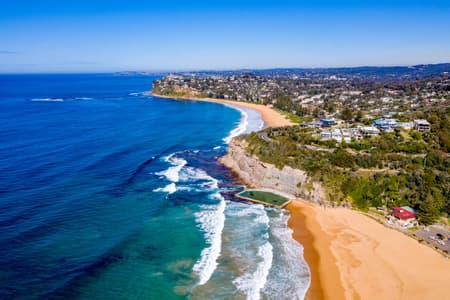 Drone shot Bilgola Beach & Pool and Newport Beach