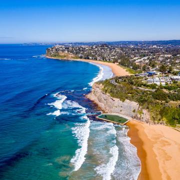 Drone shot Bilgola Beach & Pool and Newport Beach, Australia