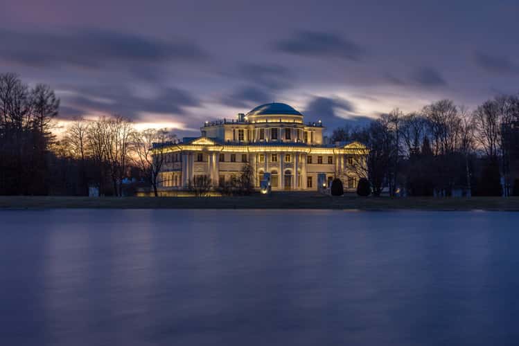 Elagin Palace in St. Petersburg at the Neva River Delta
