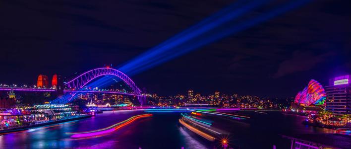 Ferry light trails & Sydney Harbour Bridge Vivid